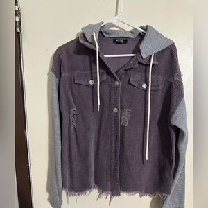 Women's Purple Corduroy Jacket with Gray Hoodie
